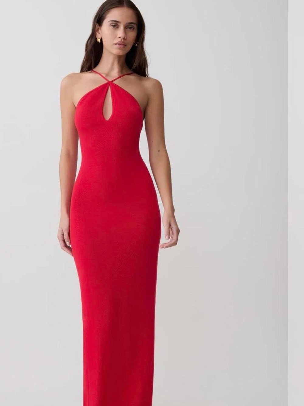 Meshki Scarlet Crisscross Keyhole Halter Maxi Dress
